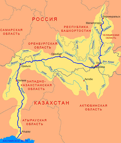 Река Урал на карте России