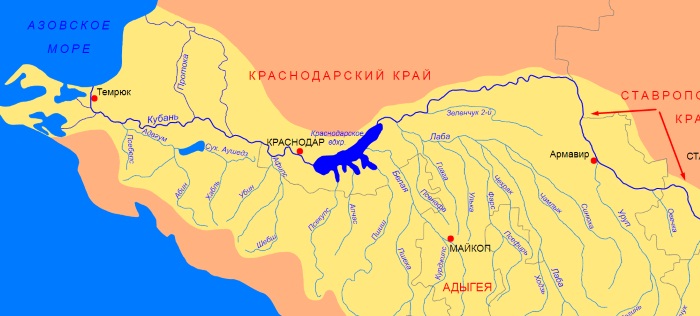 Река Кубань. Расположение на карте России, куда впадает, фото, история, расположение, глубина, притоки, длина