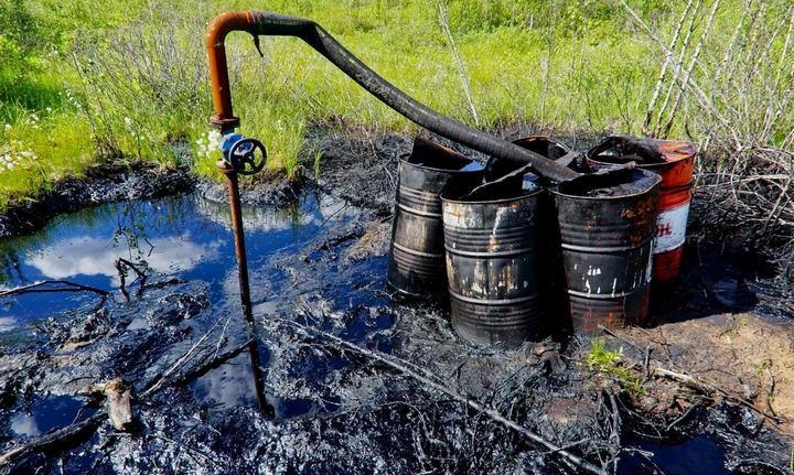 Нефтяные провалы в районе реки Печора, фото.